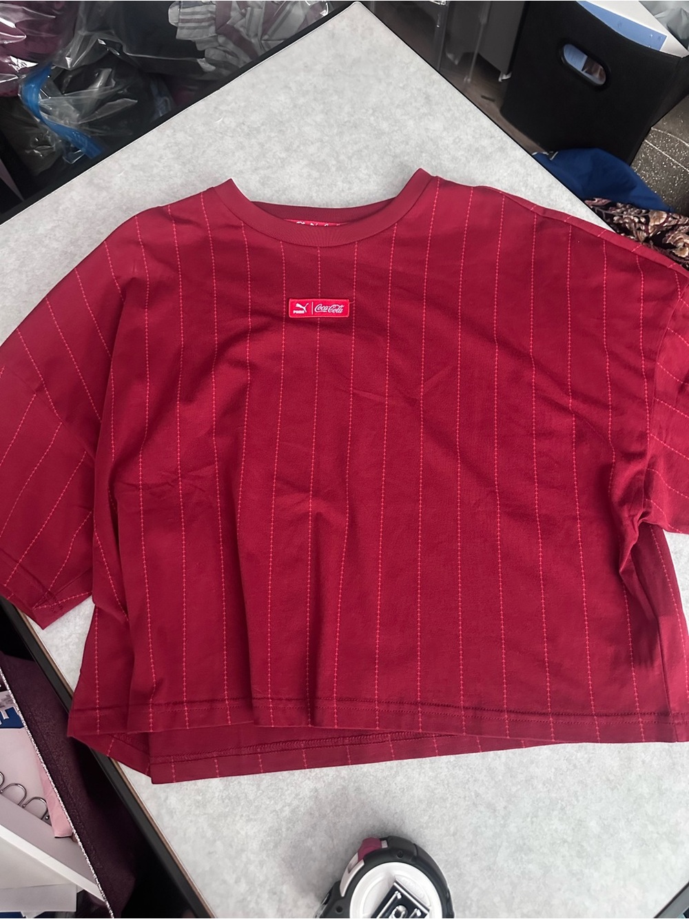 Puma Red Coca-Cola Pinstripe Crewneck Top